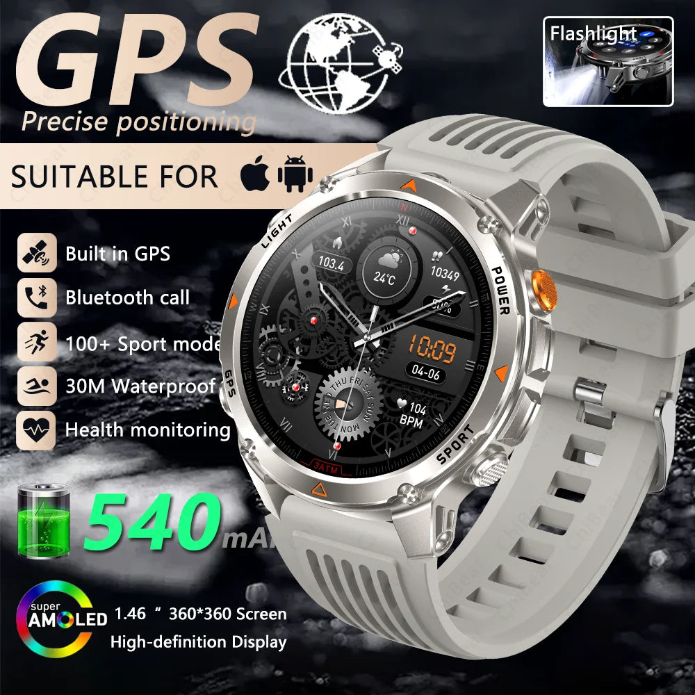 Built-in GPS Positioning Smart Watch Men 1.46 Inch HD Screen Compass 100+ Sport Mode 30M Waterproof Bluetooth Call Smartwatch