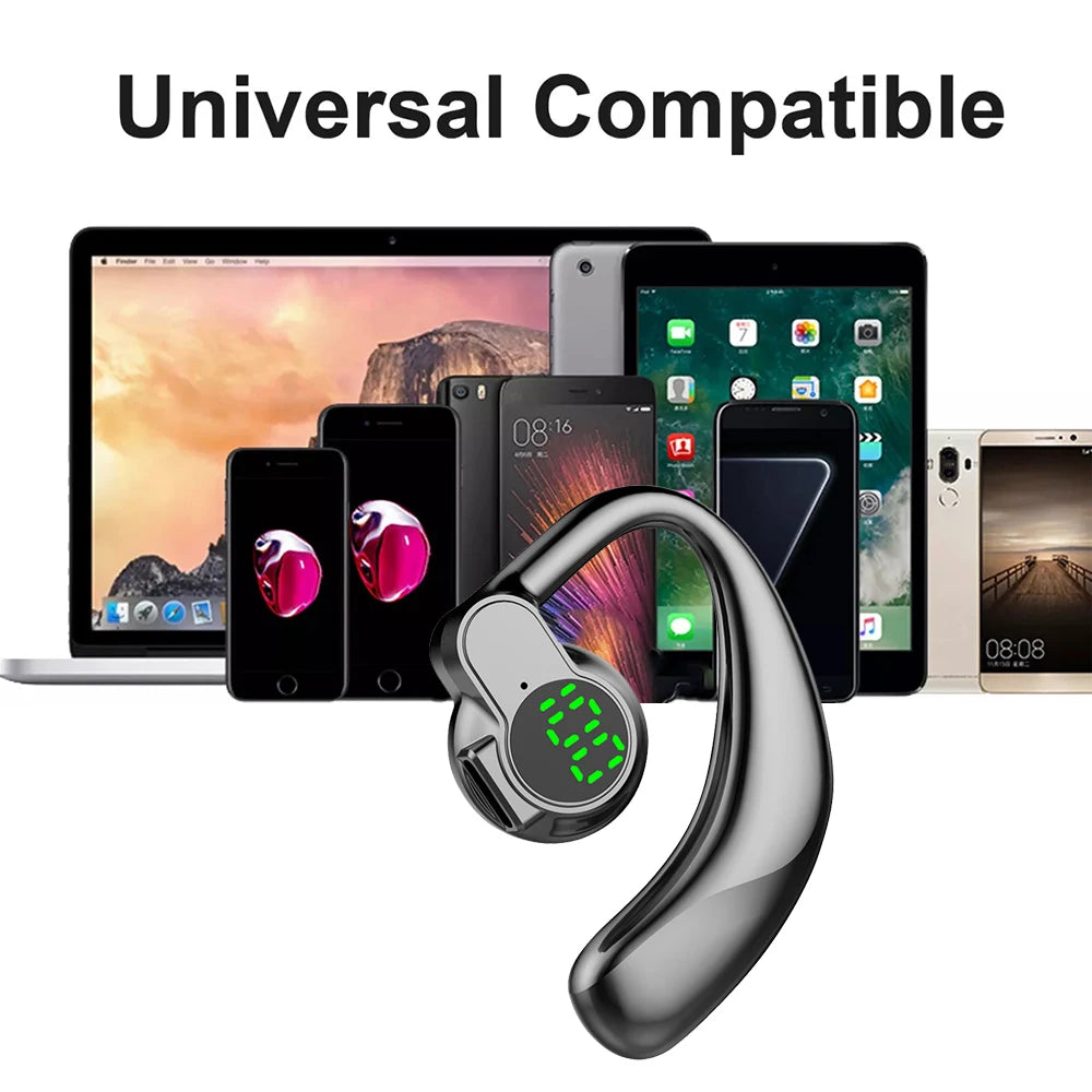 Open-Ear Wireless Earphones Bluetooth 5.4 -Bone Conduction ENC Noise Cancelling with LED Display for Sports/Driving/Gaming 