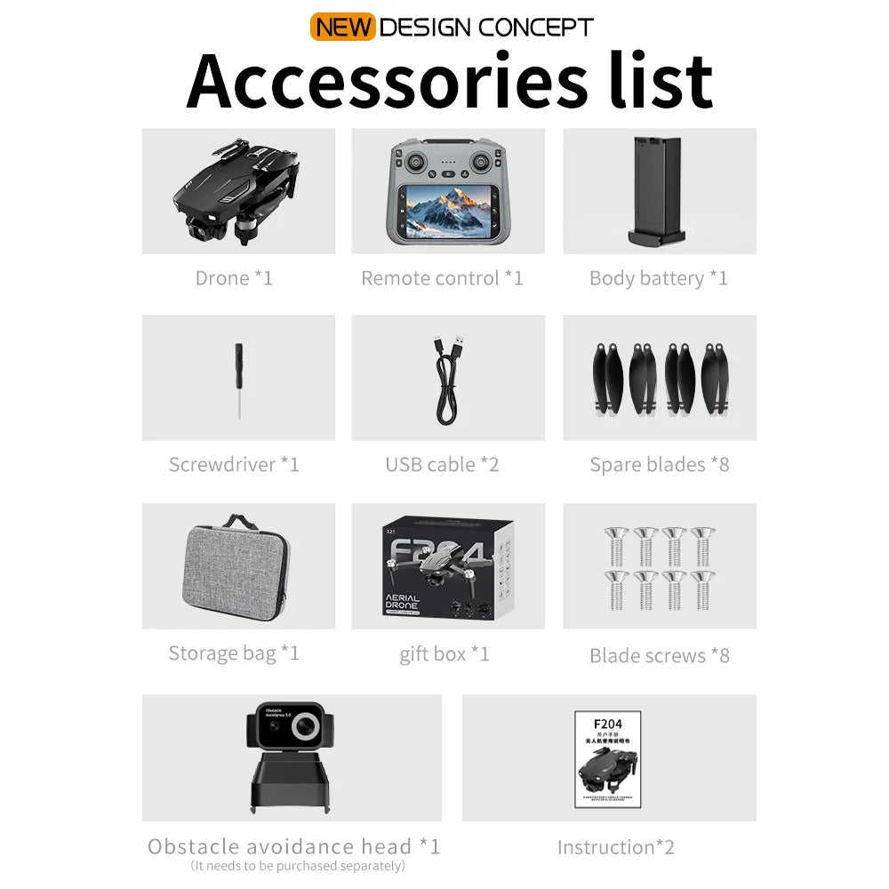 F204 New Original Upgrated RC Drone with 8k professional HD camera 5G WiFi Brushless laser barrier avoidance Folding quadcopter