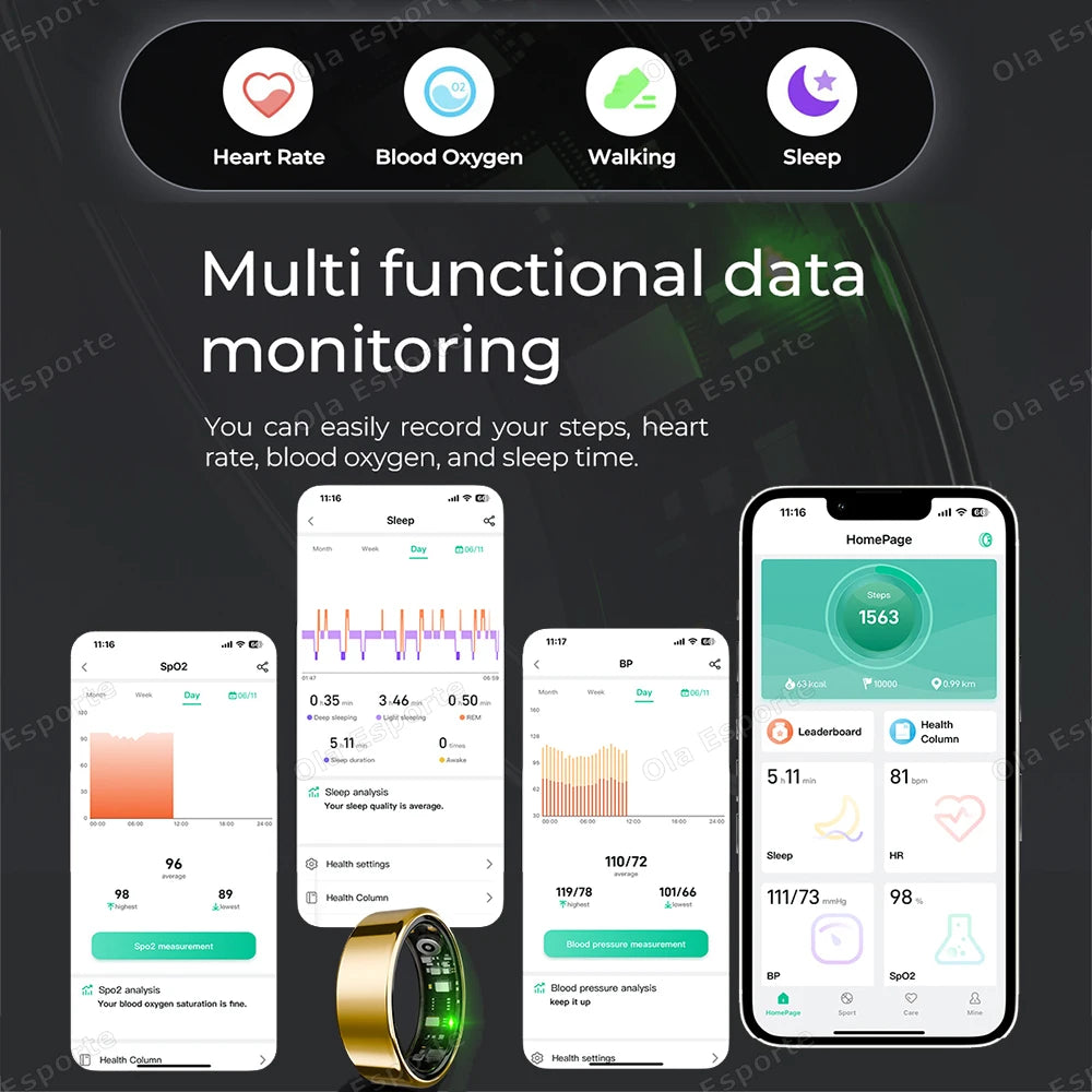 Smart Rings Steps Heart Rate Blood Oxygen Saturation Sleep Distance Calories IP68 Smart Ring Waterproof Multi-sport Mode Tracker