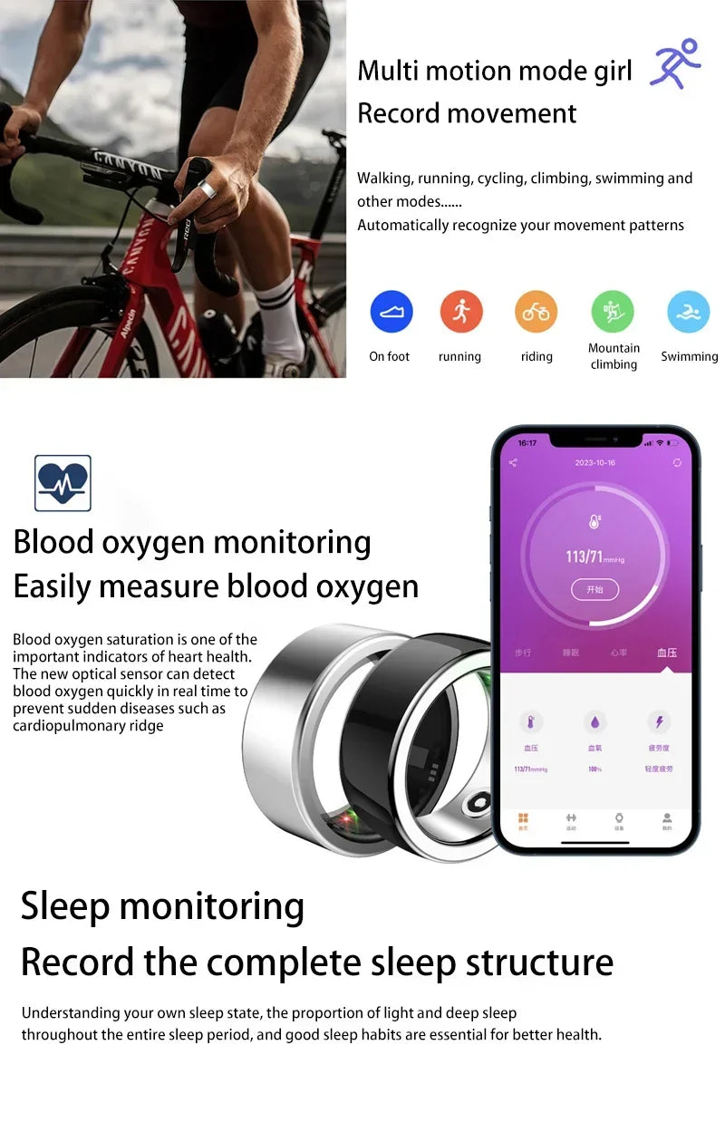 Xiaomi Smart-Ring Bluetooth Health Monitoring Blood Oxygen Sleep Heart Rate Multi-sport Modes Waterproof IP68&5ATM Men Women New