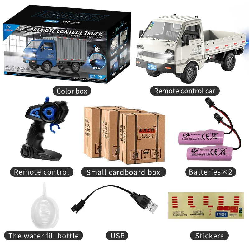 RC Truck 1:16 2.4GHZ RC Car Simulation Drift Climbing Truck With Spray and LED Lights RC Electric Truck Model Boy's Toys Gifts