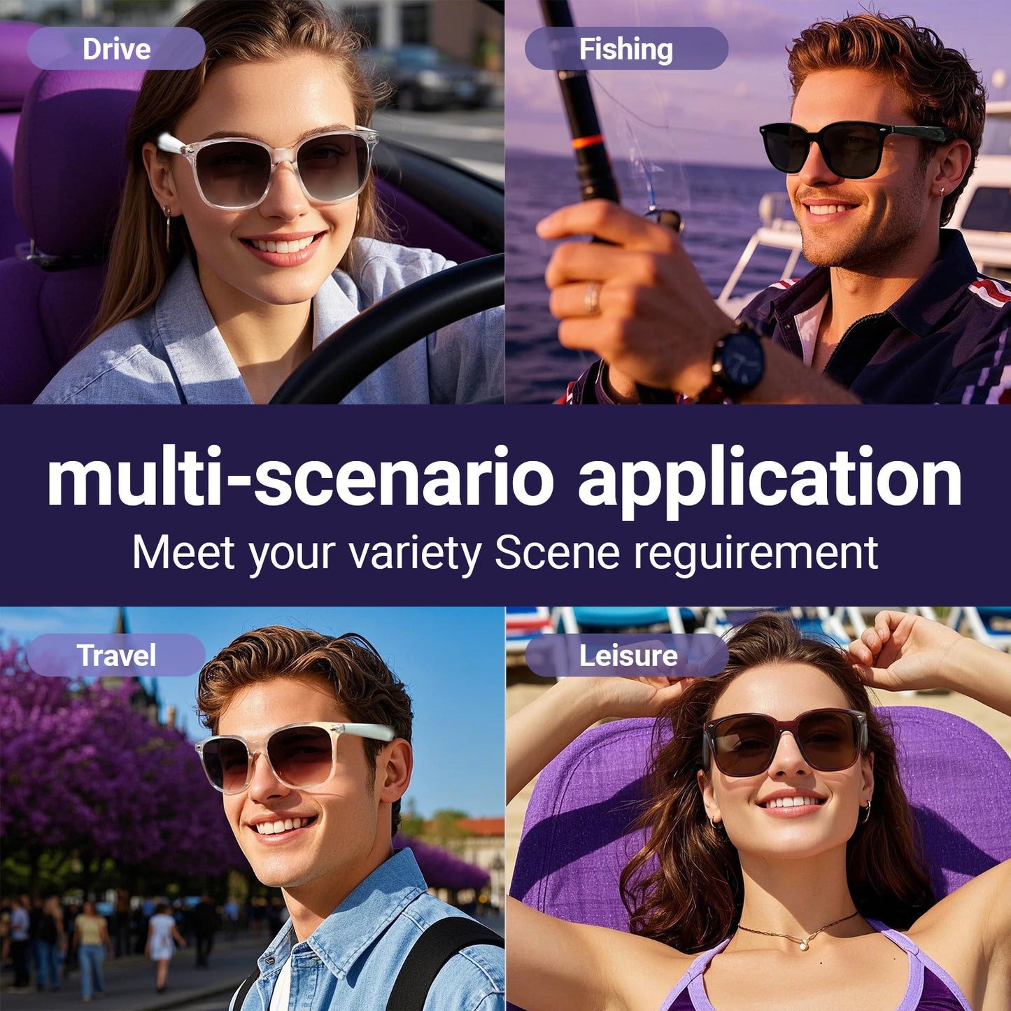 LIGE New Smart Glasses Women Men AI Intelligent Translation 100 Language UV Protection Sunglasses Driving Wireless Music Eyewear