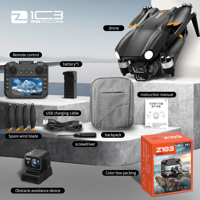 Z103 Pro MAX GPS Drone 8K Professional HD Dual Camera With Screen 5G WIFI Laser Obstacle Avoidance Brushless Rc Quadcopter Drone