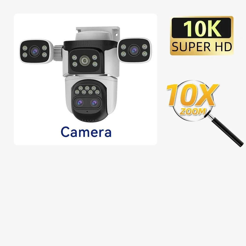 Four Lens WiFi Security Camera 20MP Four Screens Outdoor 10X Optical Zoom Human Auto Tracking Waterproof Multi-Camera System