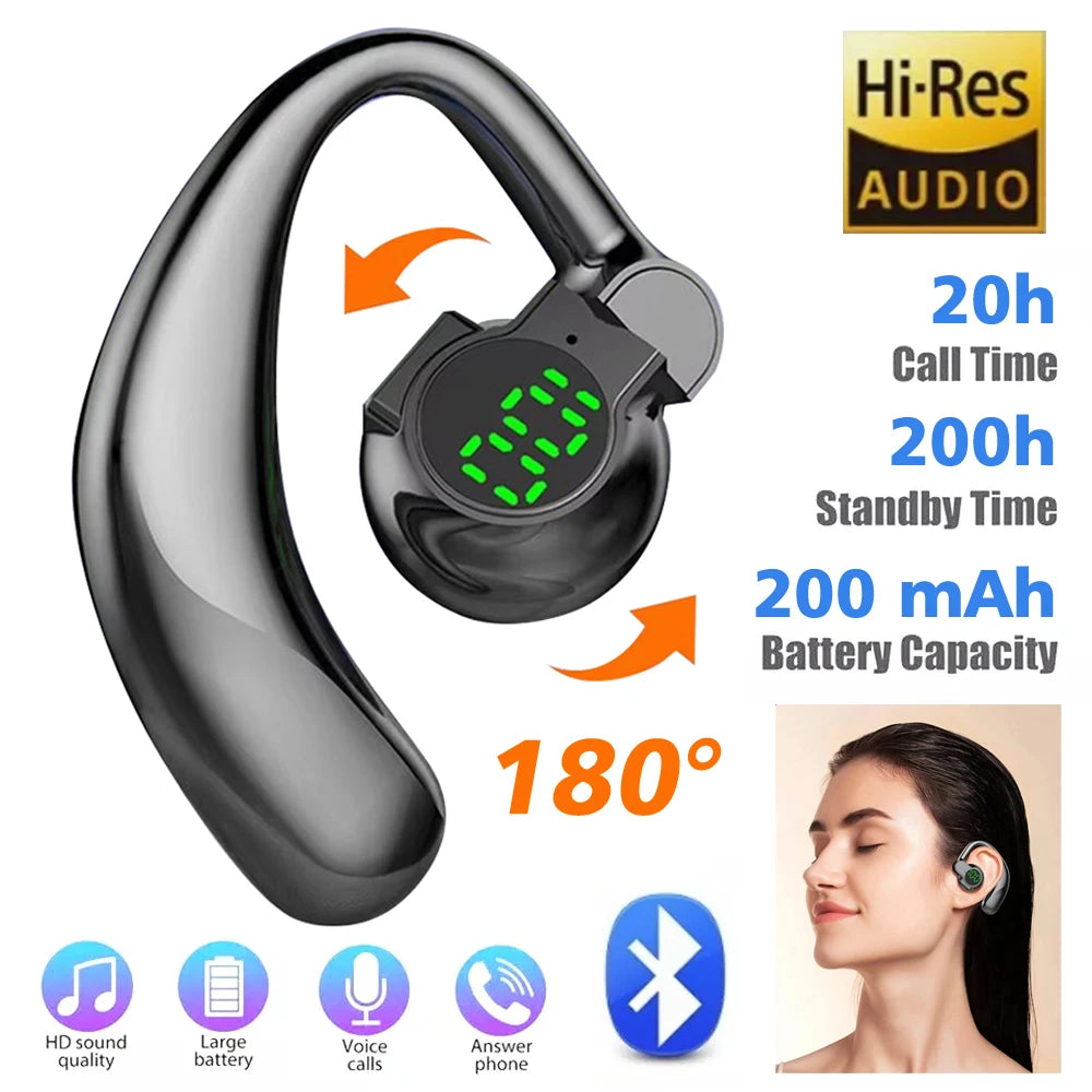 Open-Ear Wireless Earphones Bluetooth 5.4 -Bone Conduction ENC Noise Cancelling with LED Display for Sports/Driving/Gaming 