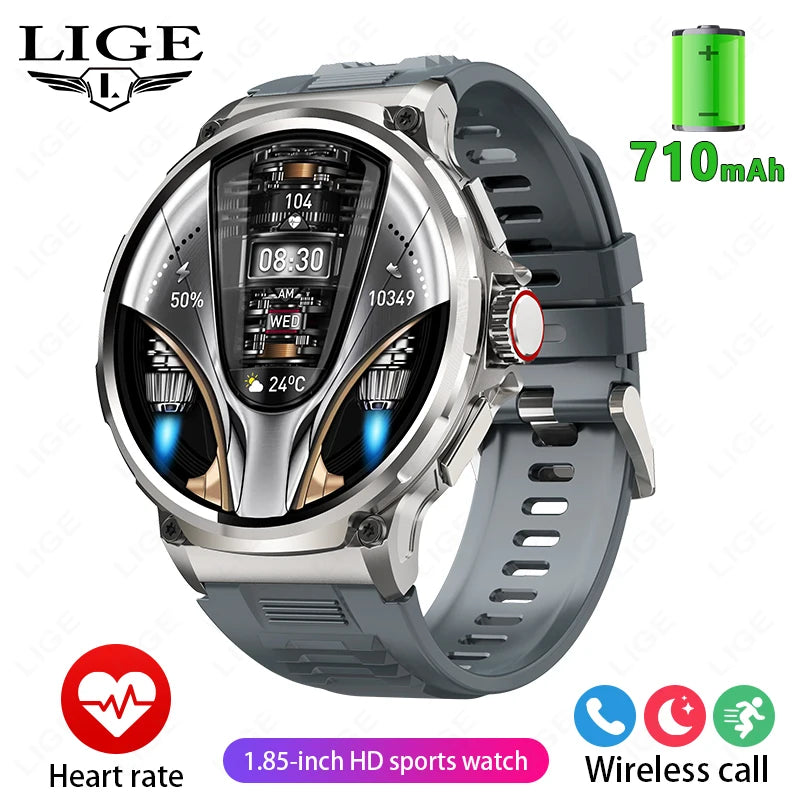 LIGE 1.85 Inch Smart Watch Men 710mAh Battery Long Standby Bluetooth Call Smartwatch New Fitness Watch Sport Tracker Andriod IOS