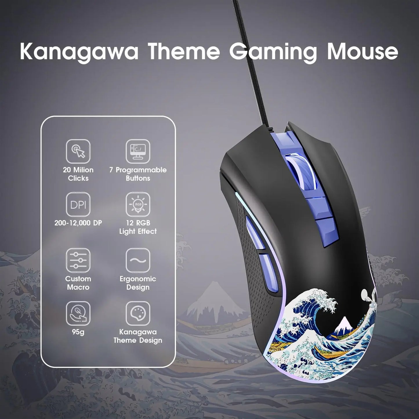 XVX Wired Gaming Mouse 12000 DPI RGB Gaming Mouse with 12 Backlit Modes &7 Macro Buttons PC Gaming Mouse