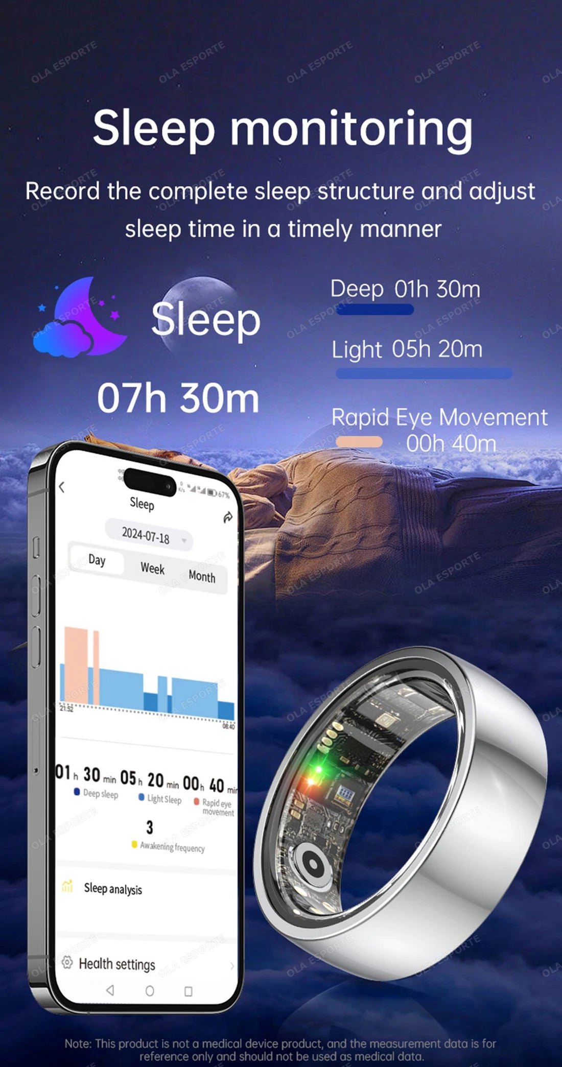 Smart Rings Steps Heart Rate Blood Oxygen Saturation Sleep Distance Calories IP68 Smart Ring Waterproof Multi-sport Mode Tracker