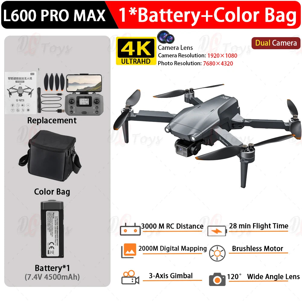L600-1/L600 PRO MAX Remote control drone with screen Dual camera 4K Professional dron with camera GPS FPV quadcopter 3KM flight