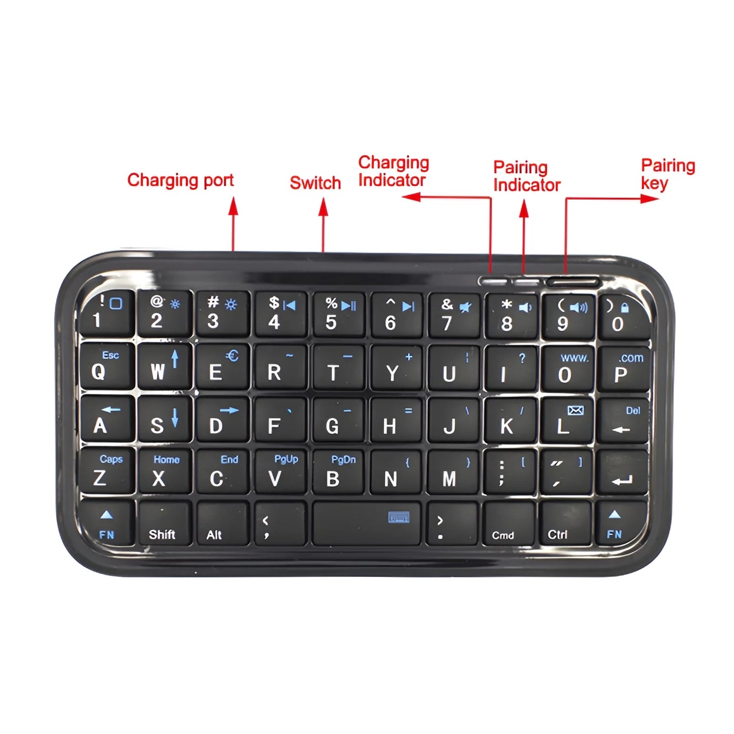 Portable Mini Rechargeable Bluetooth 3.0 Keyboard Slim Type-C Charging Wireless Pocket Keypad 49 Keys for Tablets Smartphones