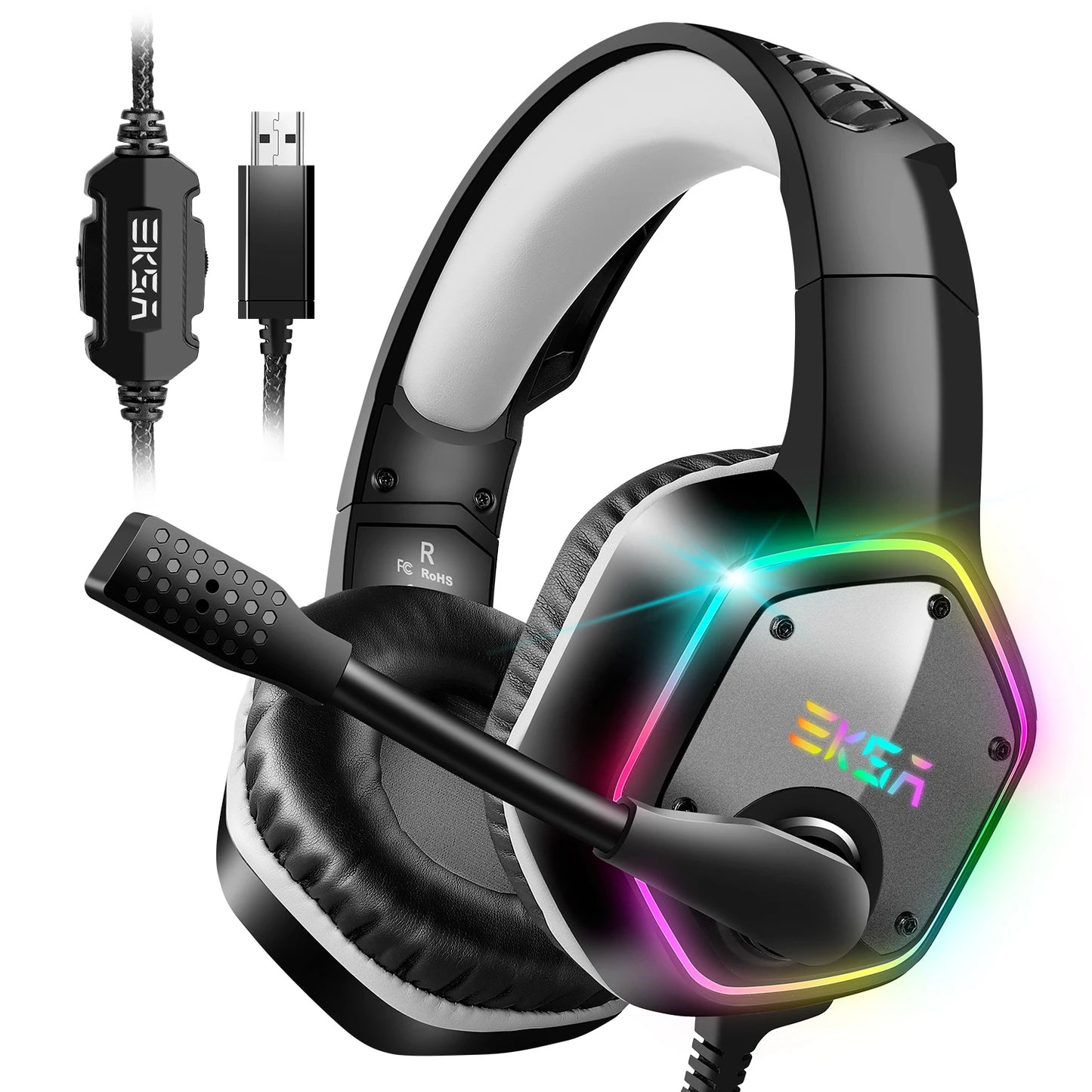Gaming Headphones For PC/PS4/PS5 EKSA E1000 7.1 Surround RGB Gaming Headset Gamer USB Wired Headphones with Noise Cancelling Mic