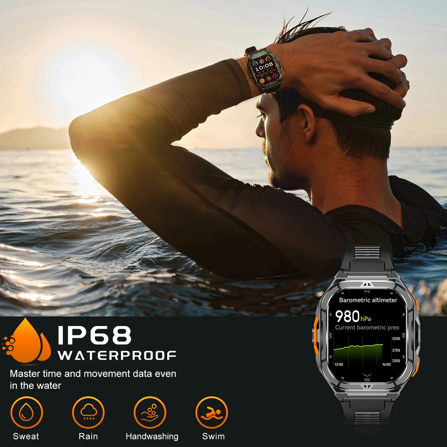 GPS Smart Watch 1.96" AMOLED HD 100+ Sports Modes 480mAh large 15-Day Battery 50M Waterproof Heart Rate/Sleep Monitor,Bluetooth