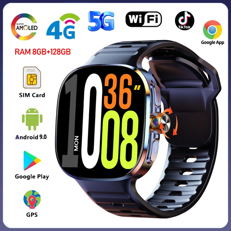 5G/4G Full Network Smart Watch 2.40 inch Big Screen HD Video Call 8GB+128GB RAM 2100mAh Google Play WIFI GPS Sim Card Smartwatch