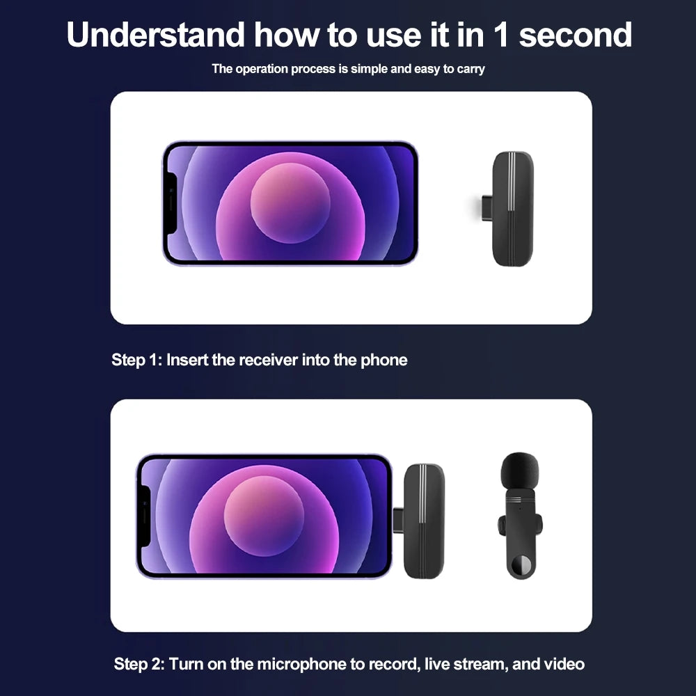 2.4G Wireless Lavalier Microphone With Windproof Cove Audio Video Recording Mini Mic For Android Mobile Phone Microphone