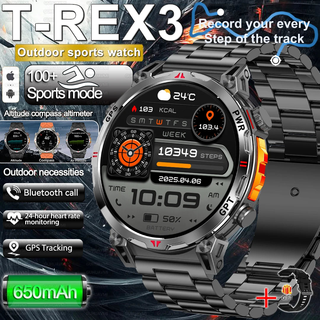 2025 Best seller Military AMOLED HD SmartWatch GPS Compass 10ATM Waterproof Tactics 170+Sport BT call SmartWatch 650Mah Battery