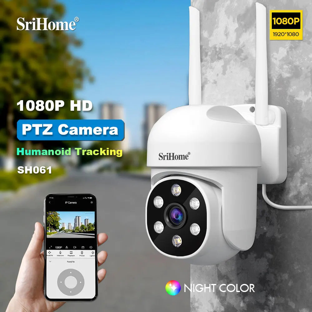 Srihome SH061 Wireless Monitoring Camera PTZ AI 1080P Home Security Camera Night Vision Human Detection Video Surveillance CCTV