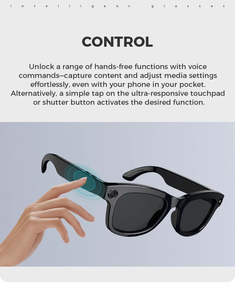 2025 New 800w HD Smart Glasses UV Protective Voice Assistant Touch Control Hands-Free Sound Surround Local Music Smart Glasses