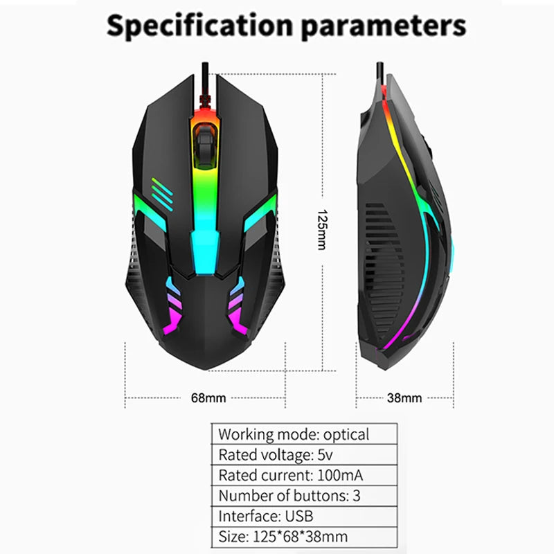 USB Wired Gaming Mouse 1200 DPI 3 Buttons Silent Mause Backlit Professional Gamer Mice Ergonomic Computer Mouse For PC Laptop