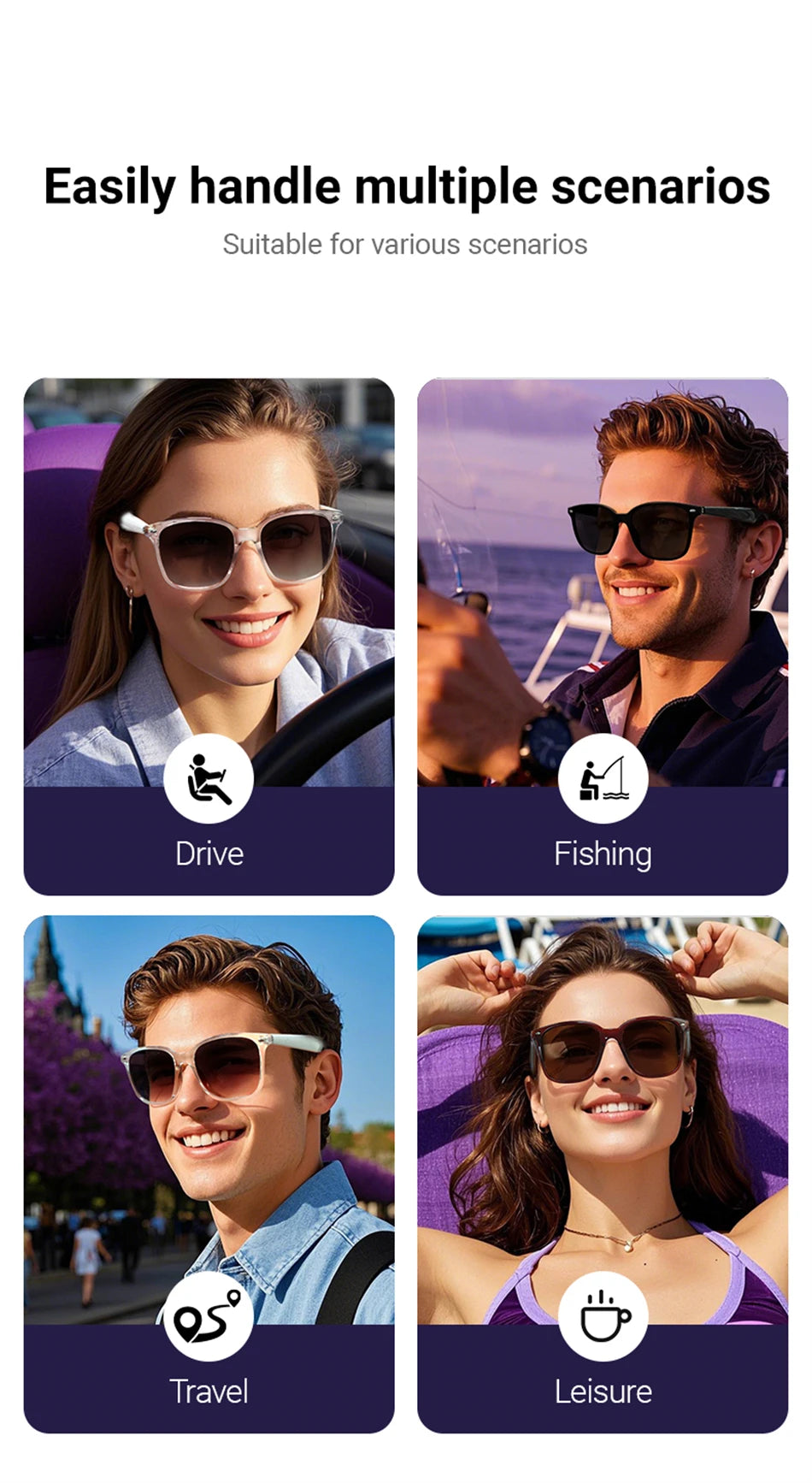 LIGE New Smart Glasses Women Men AI Intelligent Translation 100 Language UV Protection Sunglasses Driving Wireless Music Eyewear