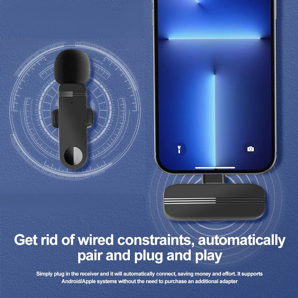 2.4G Wireless Lavalier Microphone With Windproof Cove Audio Video Recording Mini Mic For Android Mobile Phone Microphone