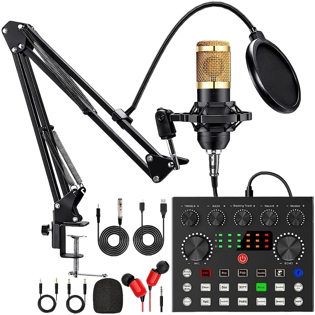 Podcast Equipment Bundle with BM800 Microphone and V8 Sound Card Metal Shock Mount Perfect for Podcasting Gaming Music Recording