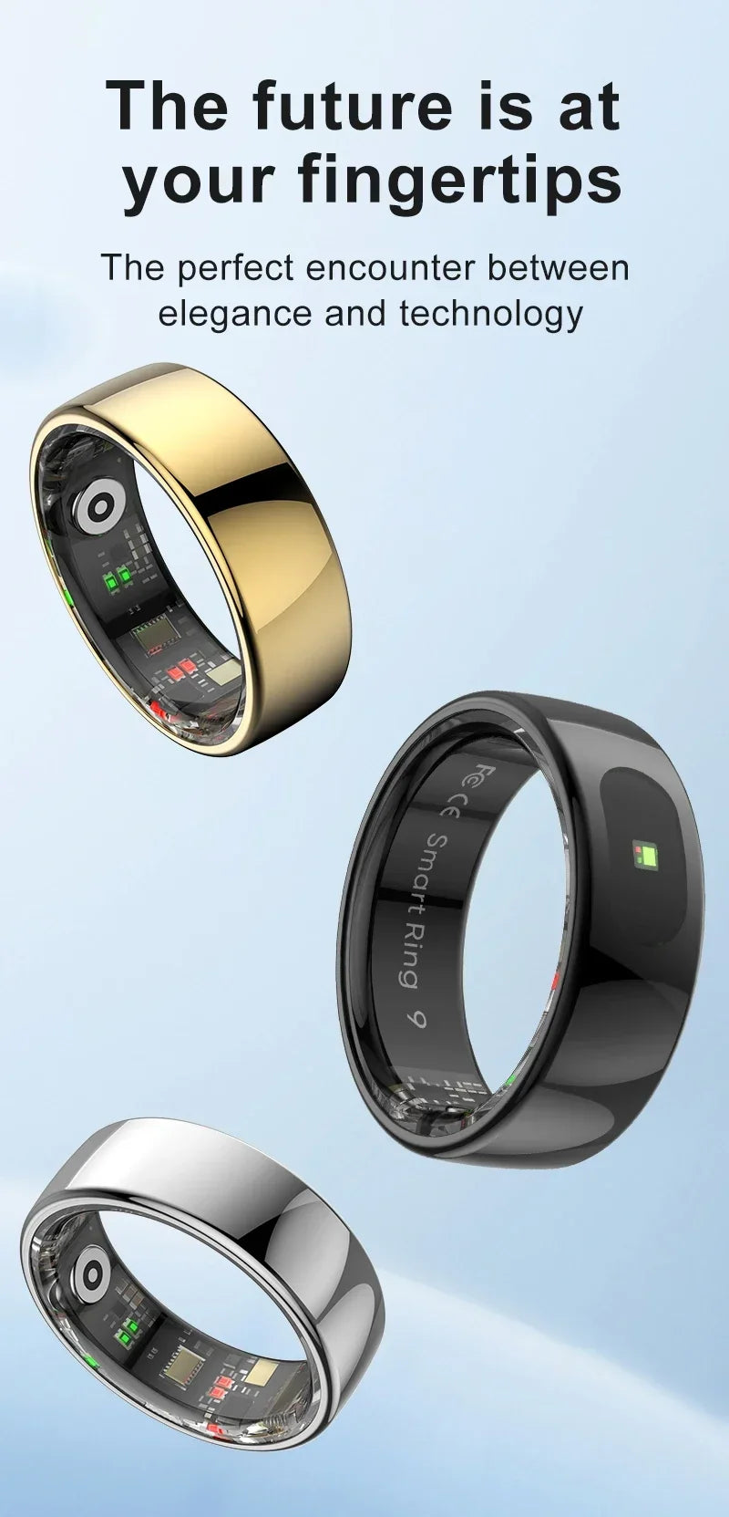 Smart Ring with Case-Skin Temperature Measure,Message Call Reminder,Sport Health Sleep Monitor,IP68 5ATM,Touch Control Rings