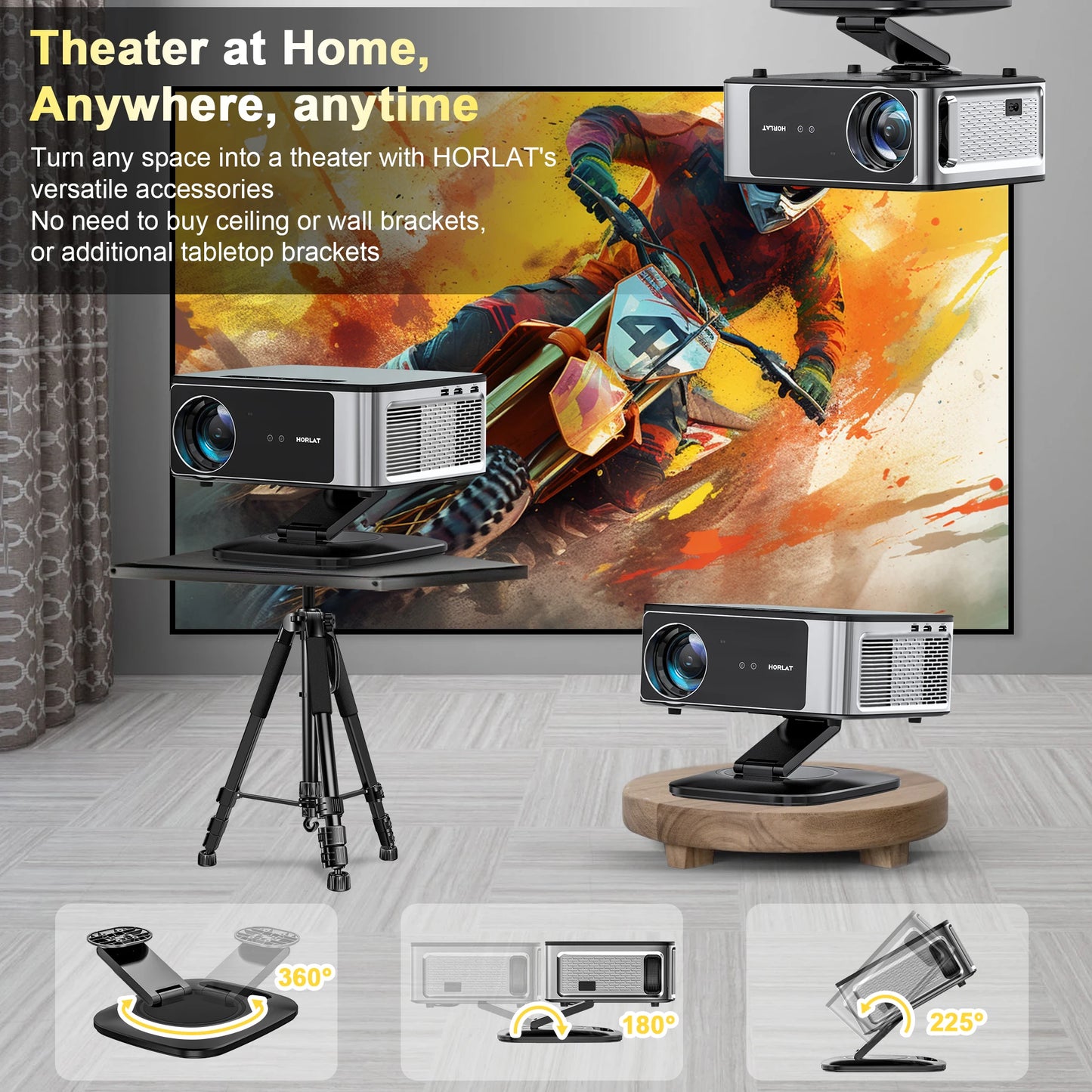 2025 Horlat 45000 Lumens 4K UHD Projector Laser TOF Focus Android 12 WiFi 1080P Full HD Home Theater Movie Projector for Netflix