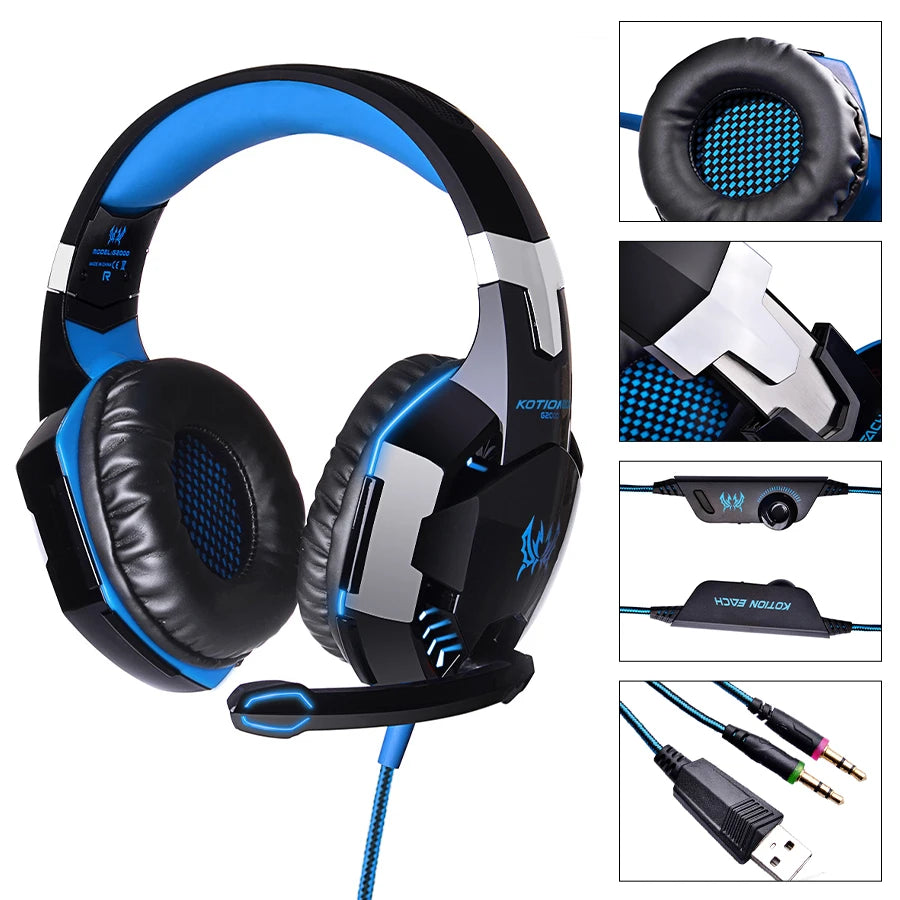 G2000 Gaming Headsets Big Headphones with Light Mic Stereo Earphones Deep Bass for PC Computer Gamer Laptop PS4 New X-BOX