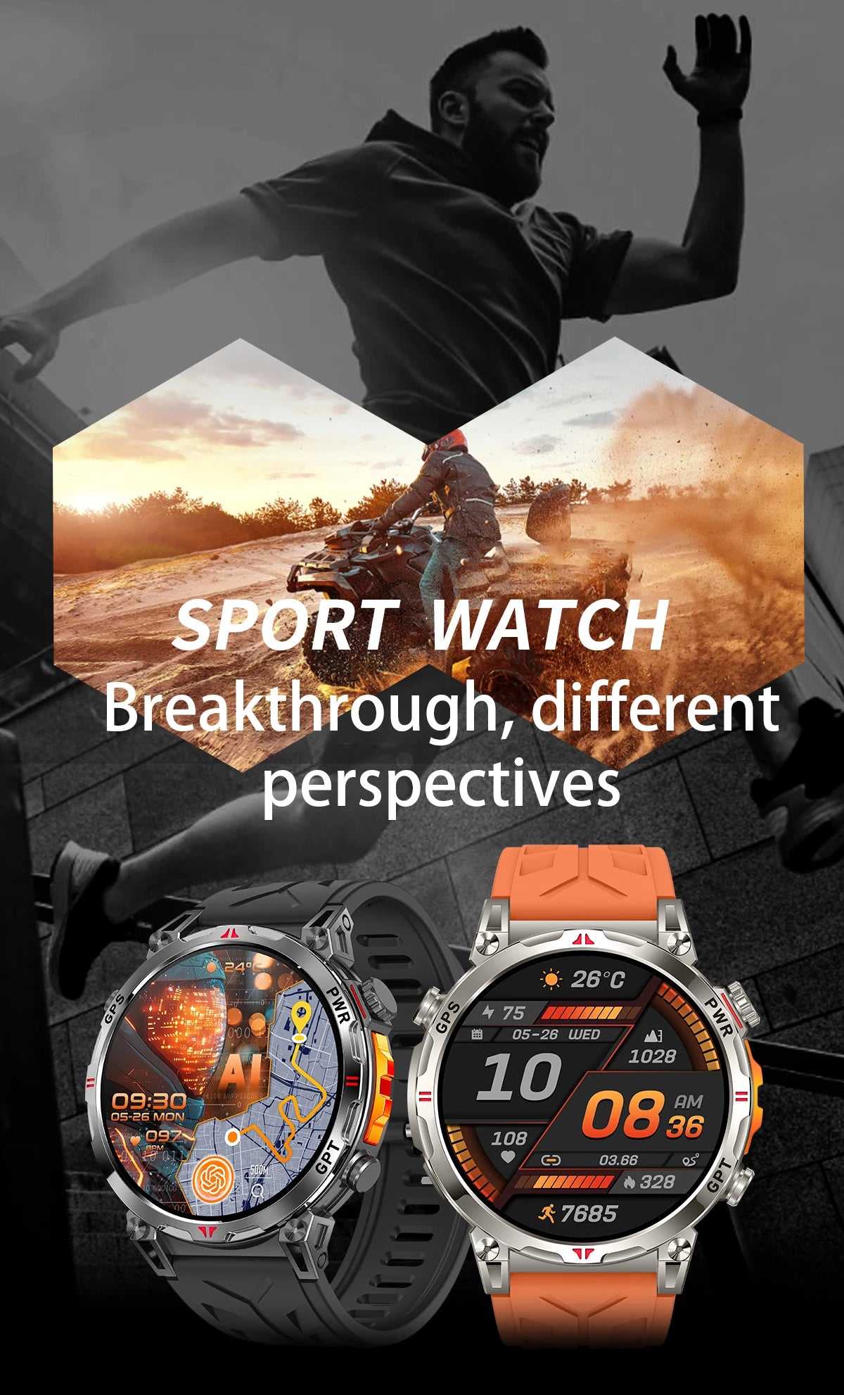 2025 Best seller Military AMOLED HD SmartWatch GPS Compass 10ATM Waterproof Tactics 170+Sport BT call SmartWatch 650Mah Battery