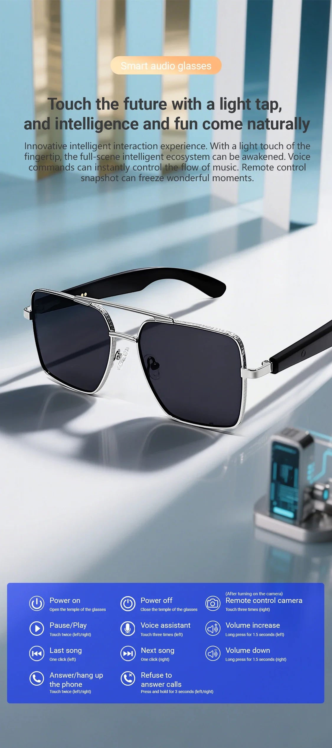 GT-30 smart glasses glasses specificationsTranslation Sunglasses Voice Remote Control Music Eyewear Waterproof Eyeglasses