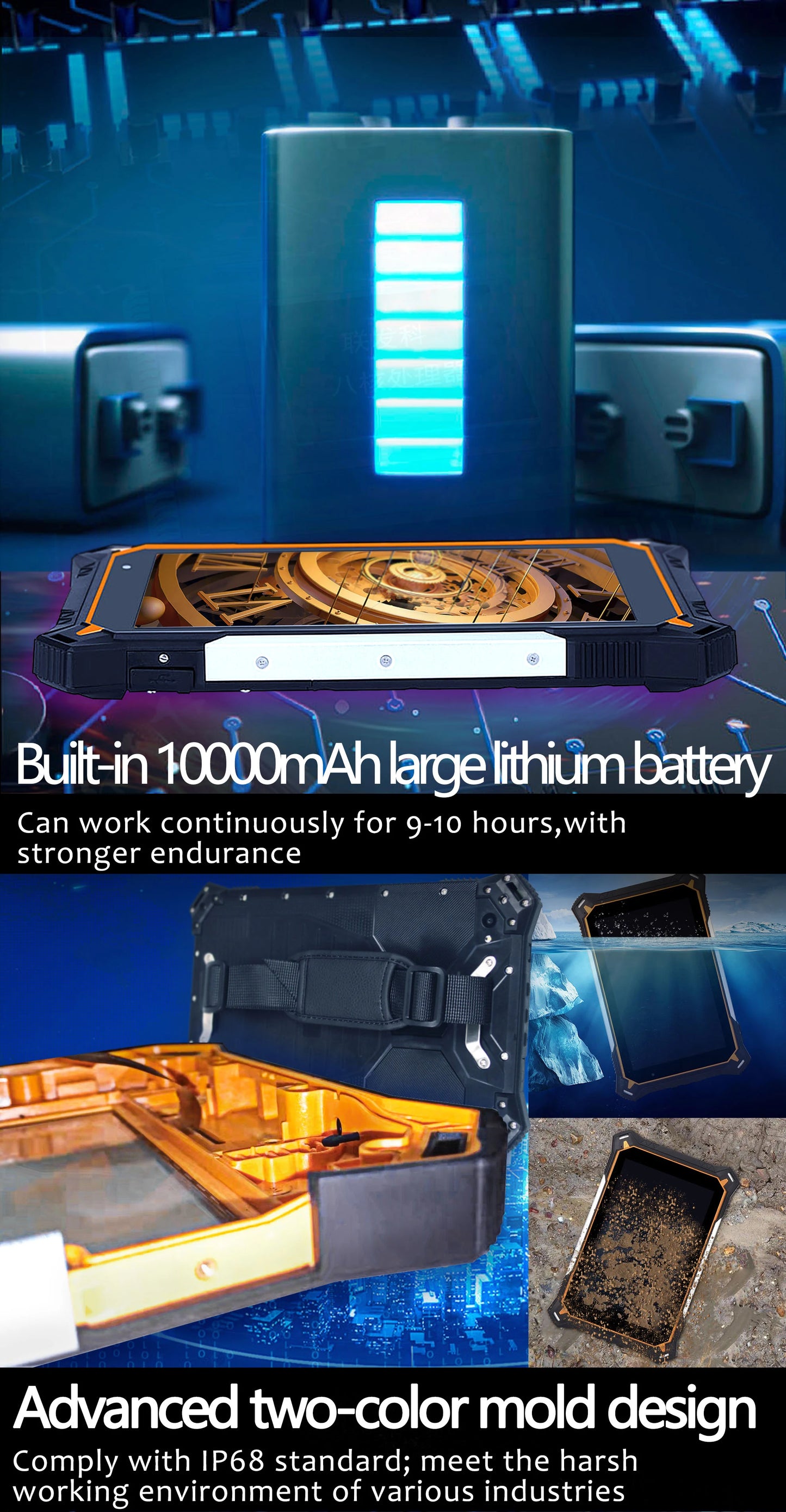 Android 12 Rugged Tablets PC 6GB RAM 128GB ROM Industrial Computer Tablets Phone 10000mah IP68 Waterproof 8 Inch Touch Screen