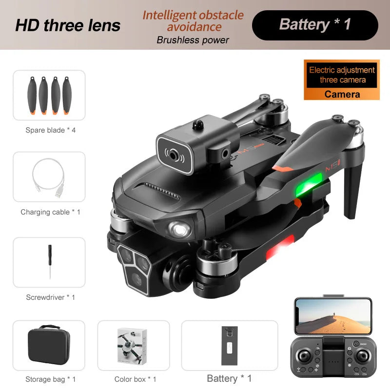 M1S Drone 4K Three Camera Brushless Motor Wide Angle Optical Flow Localization Four-way Obstacle Avoidance RC Quadcopter toys