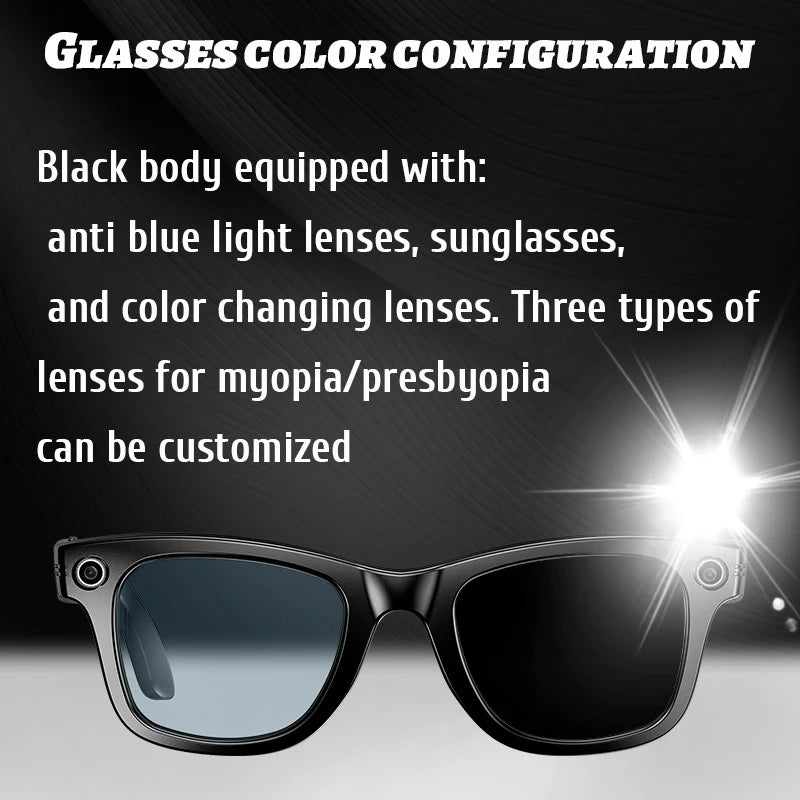 Smart Glasses 8 Million Pixels Recording Videos AI Photo Recognition Answer Translation 270mAh IP65 Waterproof Bluetooth Glasses