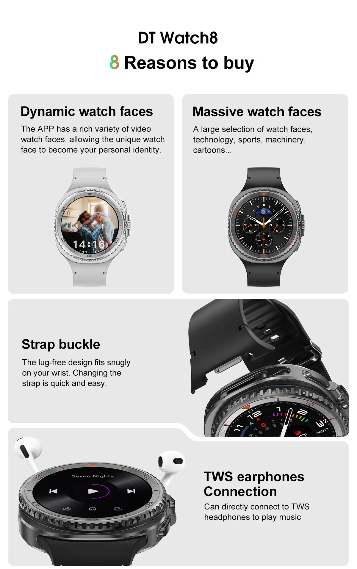 New DT Watch 8 Ultra Smart Watch Classic NFC Health Monitoring GPS Bluetooth Call IP68 Waterproof HD Smartwatch For IOS Android