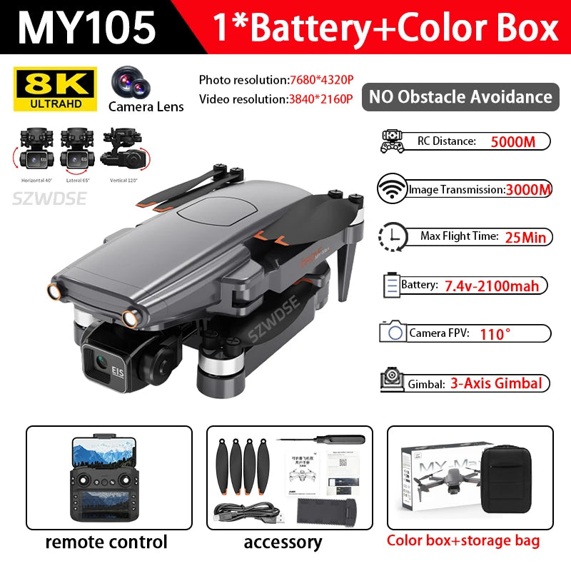 jjrc M105 3-axis Gimbal Screen Control relay version 4.5inch Remote Control Folding GPS Drone Brushless Obstacle Avoidance 8K HD