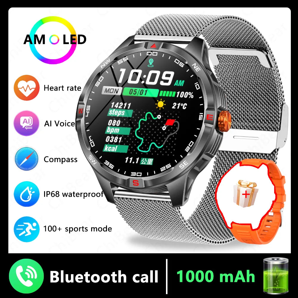 GPS Outdoor 1000mAh Battery Smartwatches Men 100+ Sports Mode Compass Heart Rate 3ATM Waterproof Bluetooth Call Smart Watch