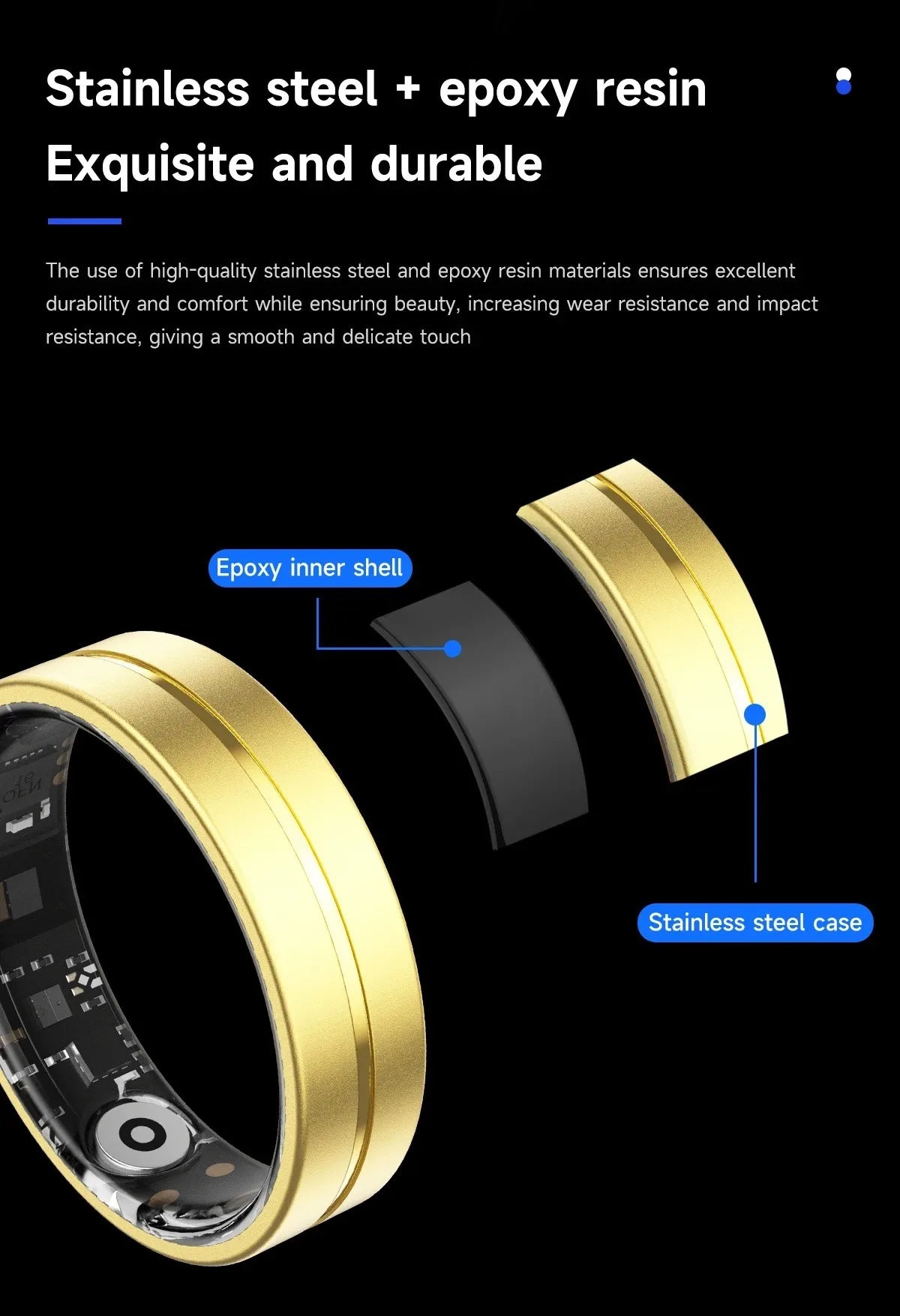Smart Health Ring Comprehensive Monitoring Elegant Design Multi-Functional Sports Tracker IP68 Waterproof Rings for Women Men