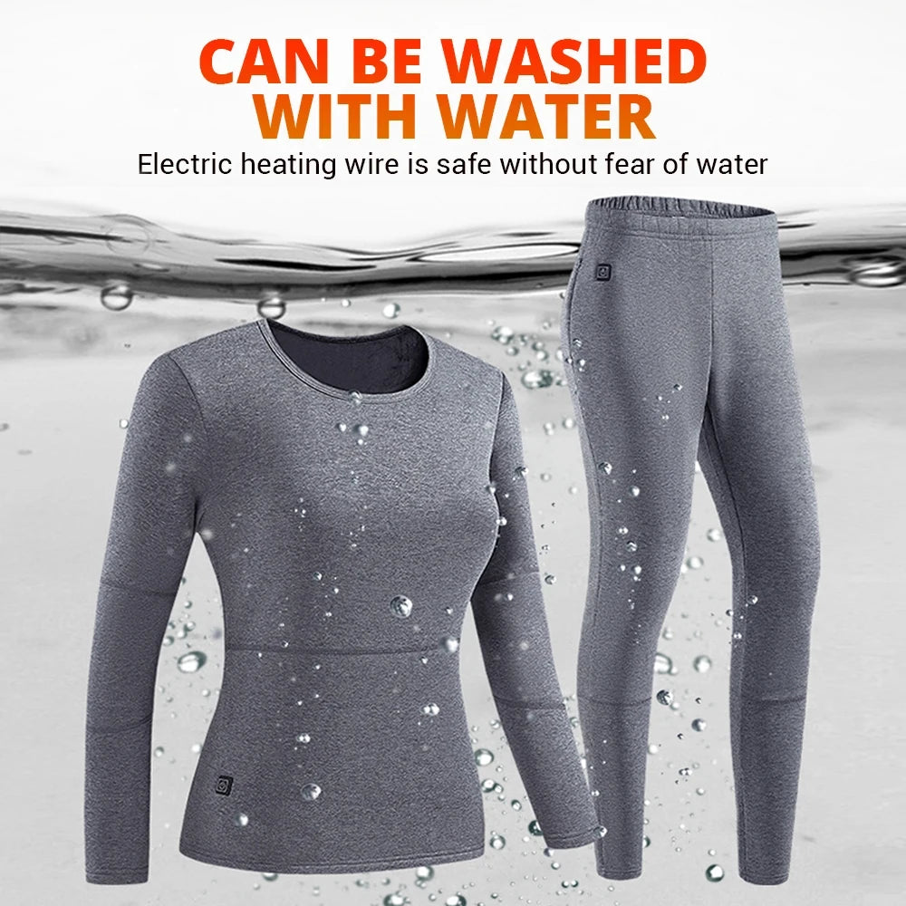 Winter Thermal Heated Jacket Men Vest Heated Underwear Men's Ski Suit USB Electric Heating Clothing Fleece Thermal Long Johns