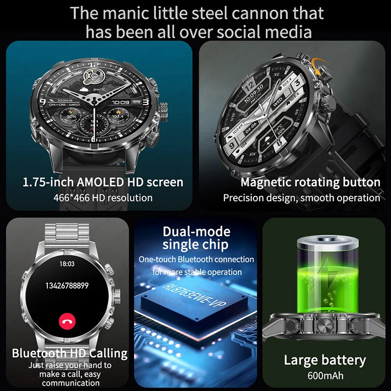 2025 New Rugged Military Smart Watch Men Heart Rate Flashlight IP68 Waterproof Outdoor Sport Tracker Bluetooth Call Smart Watch