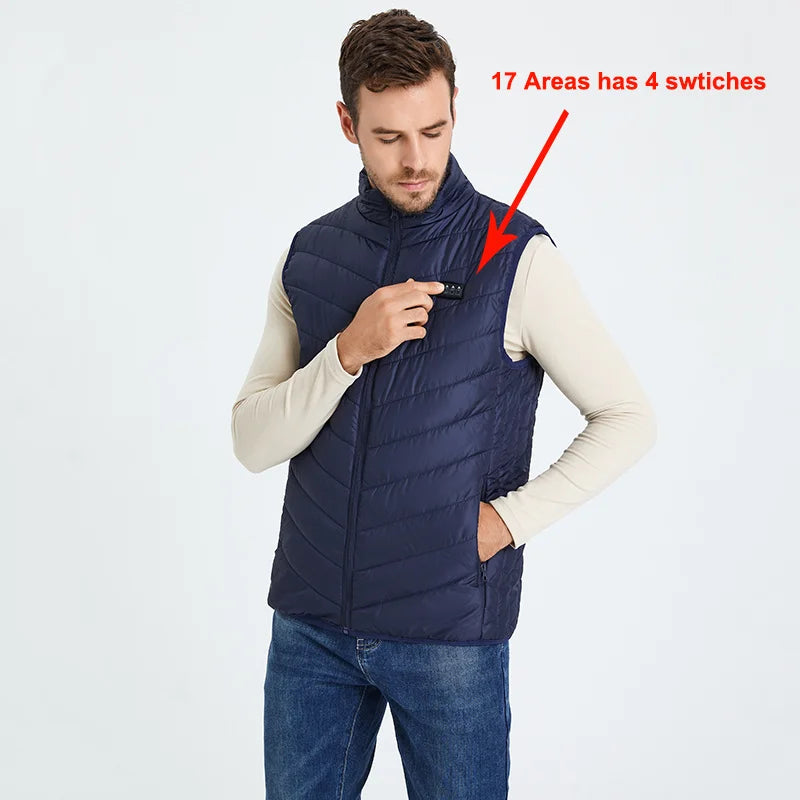 17/13 Zones Heated Vest Men Women Usb Heated Jacket Thermal Hunting Vest Winter Heating Jacket Chauffante Heating Veste S-6XL