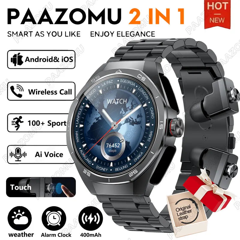 2025 New Smart Watch TWS Headset 2 In 1 Wireless Bluetooth Dual Earbuds Health Monitor Sport Tracker NFC Smartwatch for Huawei