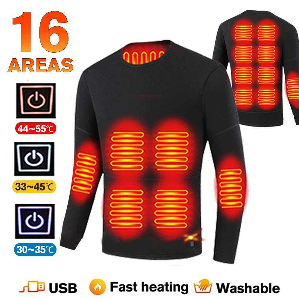 Winter Thermal Heated Jacket Men Vest Heated Underwear Men's Ski Suit USB Electric Heating Clothing Fleece Thermal Long Johns