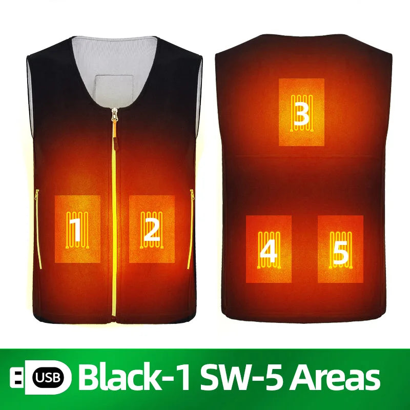 5 Areas Fleece Heated Vest Men USB Electric Heating Vest Women Smart Rechargeable Heated Jacket Outdoor Hiking Heated Clothing