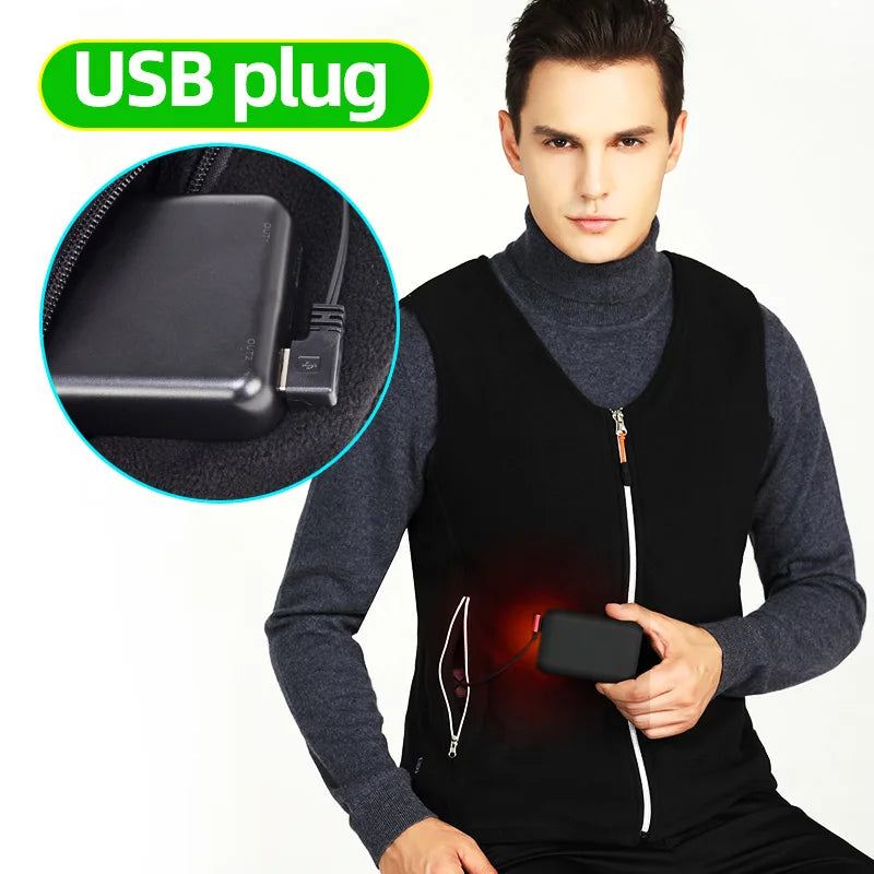 5 Areas Fleece Heated Vest Men USB Electric Heating Vest Women Smart Rechargeable Heated Jacket Outdoor Hiking Heated Clothing