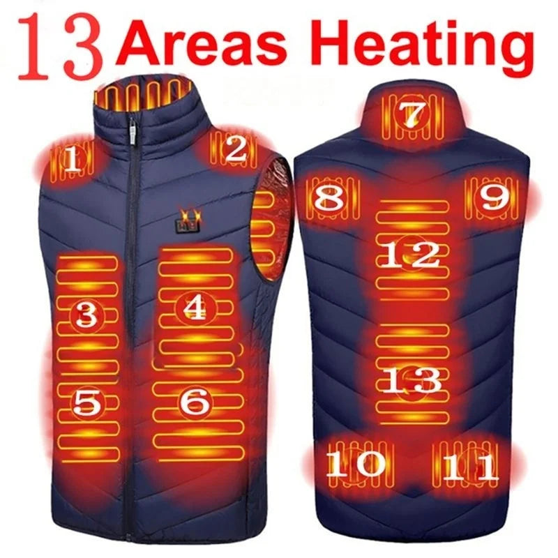 17/13 Zones Heated Vest Men Women Usb Heated Jacket Thermal Hunting Vest Winter Heating Jacket Chauffante Heating Veste S-6XL