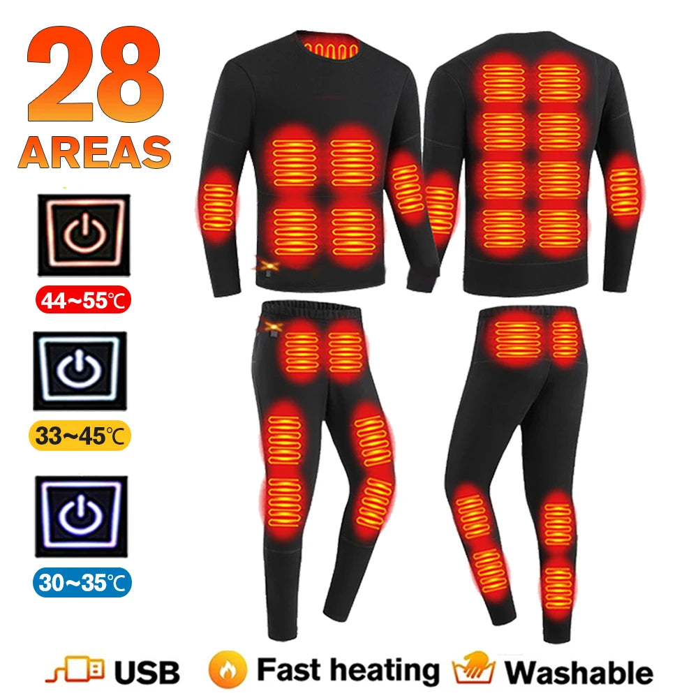 Winter Thermal Heated Jacket Men Vest Heated Underwear Men's Ski Suit USB Electric Heating Clothing Fleece Thermal Long Johns