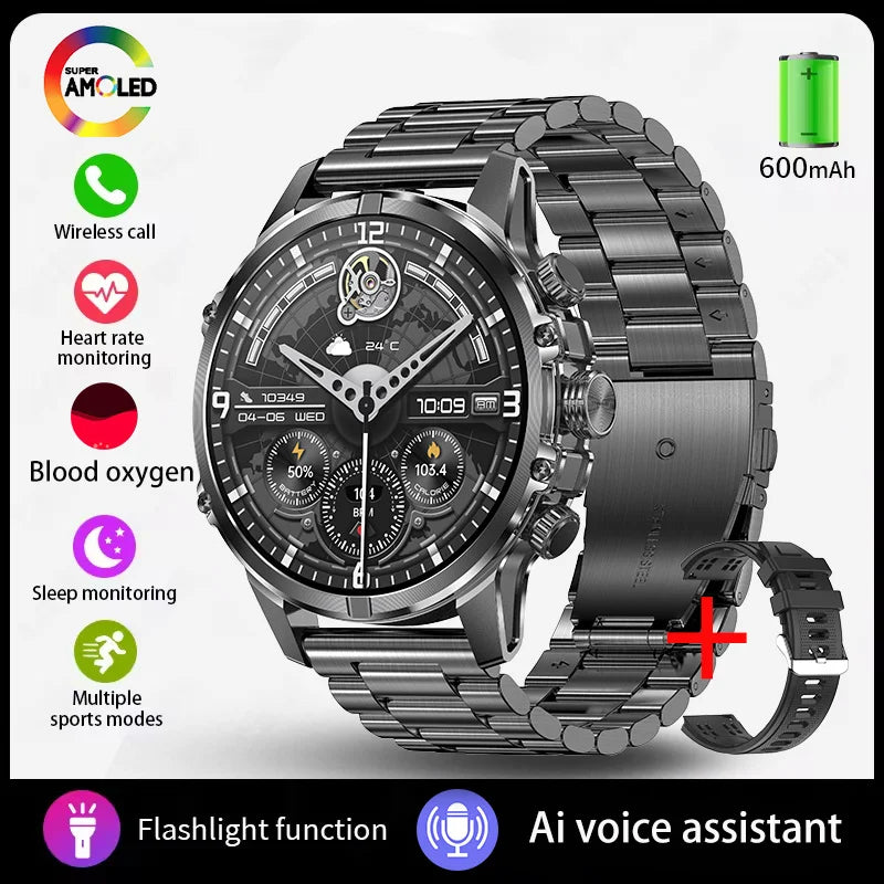 2025 New Rugged Military Smart Watch Men Heart Rate Flashlight IP68 Waterproof Outdoor Sport Tracker Bluetooth Call Smart Watch