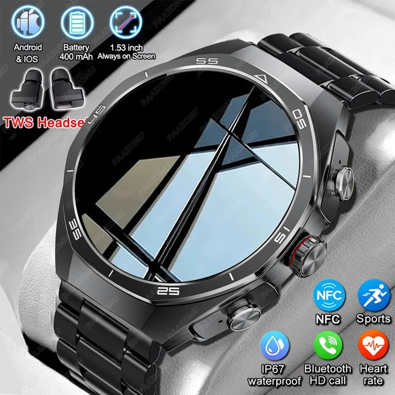 2025 New Smart Watch TWS Headset 2 In 1 Wireless Bluetooth Dual Earbuds Health Monitor Sport Tracker NFC Smartwatch for Huawei