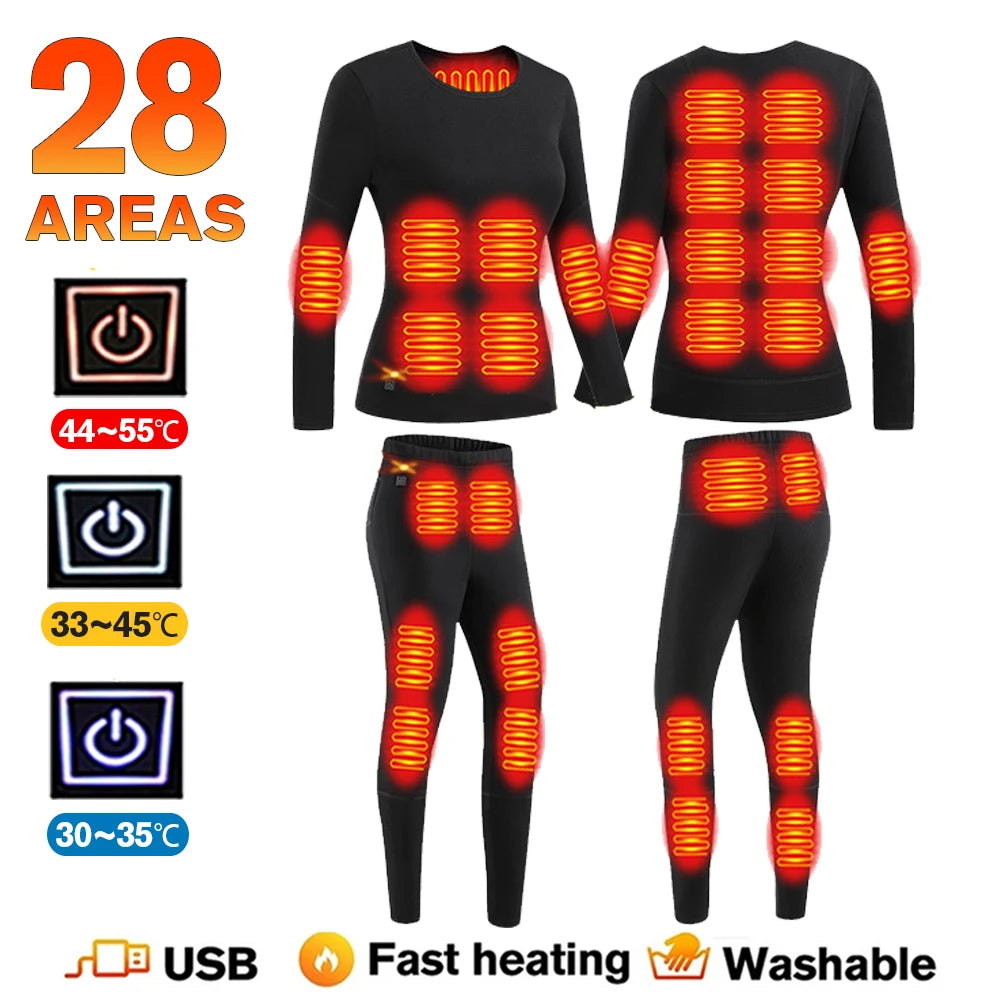 Winter Thermal Heated Jacket Men Vest Heated Underwear Men's Ski Suit USB Electric Heating Clothing Fleece Thermal Long Johns